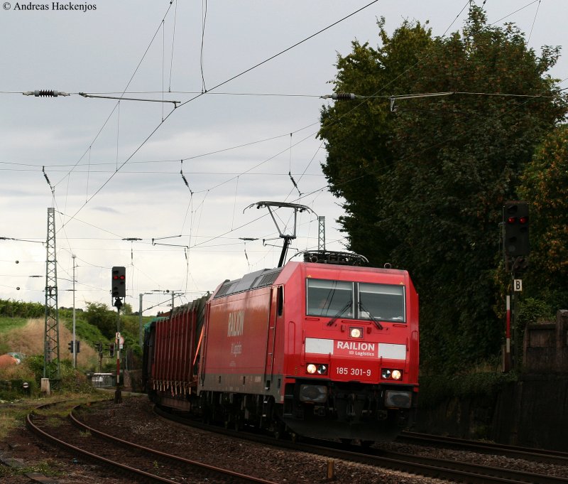 185 301-9 mit einem Mischer -> Norden  in Hattenheim 11.8.09