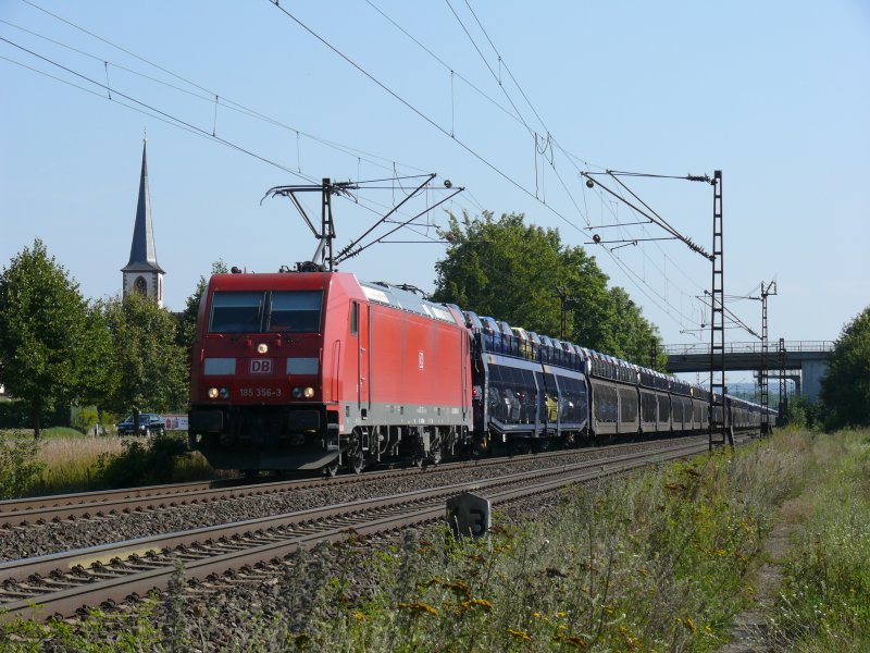 185 356-3 mit Autoganzzug bei Thngersheim, 19.08.2009