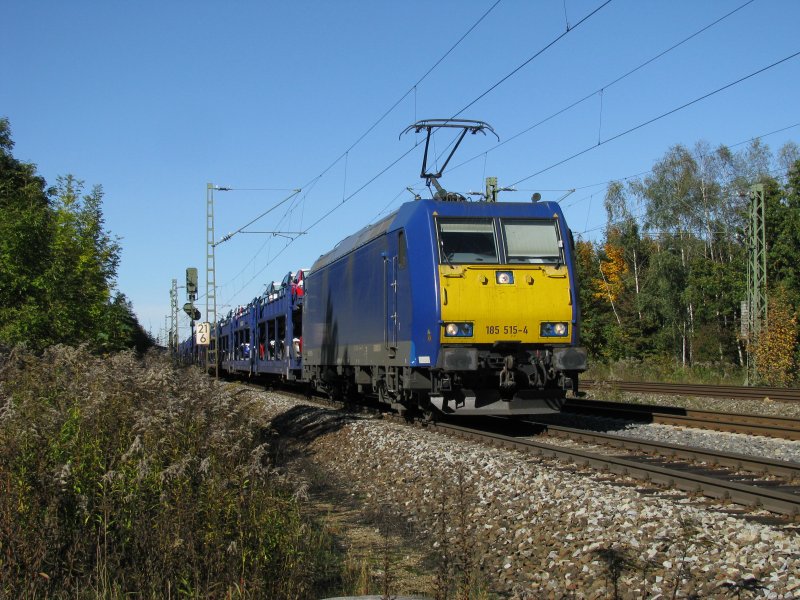 185 515 mit einem Autozug am 5.10.2008 bei Haar (bei Mnchen).
