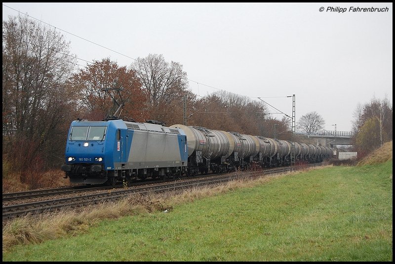 185 521-2 mit Sonderleistung DGS 90040 von Vohburg nach Weil am 23.11.07 in Hofen(b Aalen).