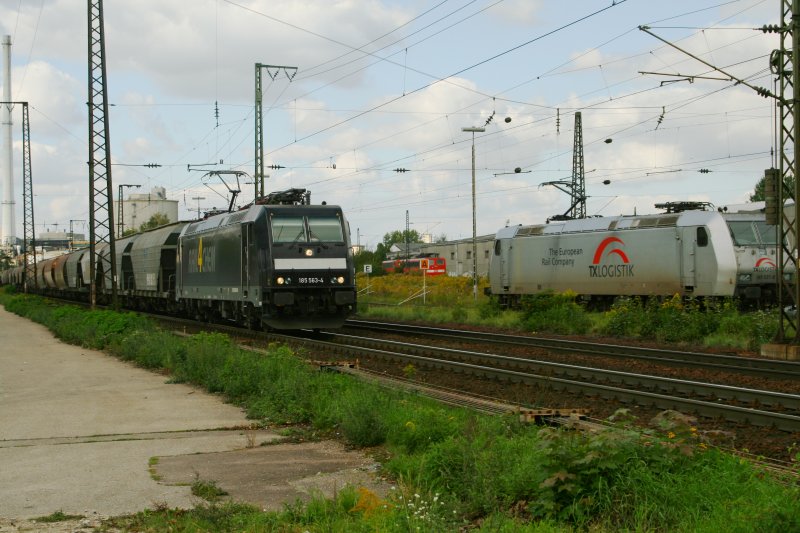 185 563 zieht ein Getreidezug an Regesnburg Ost vorbei.13.09.07