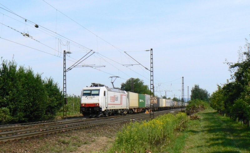 185 579 von DLC/Crossrail mit Ewals-KLV ende Juli 2008 in Denzlingen nahe Freiburg.