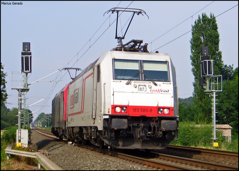 185 580 und 599 aus Krefeld Richtung Aachen (vmtl. KHEZ oder KAW) am Esig Geilenkirchen 29.6.2009