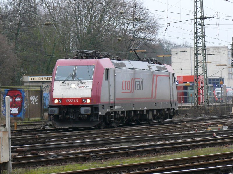 185 591-5 von CrossRail rangiert in Aachen-West. Aufgenommen am 23/12/2008.