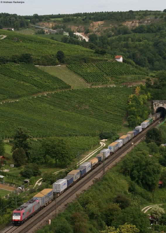 185 593-1  Crossrail  mit einem KLV gen Freiburg am Isteiner Klotz14.8.08