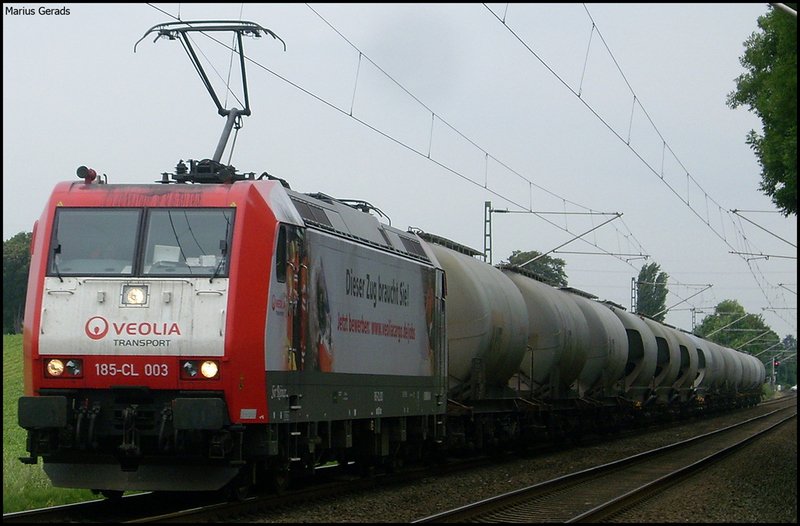 185-CL 003 mit Staubzug gen Mnchengladabch als Umleiter an der ehem. Anrufschranke 6.6.2009