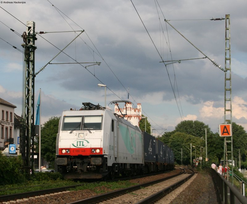 186 148-3 mit einem KLV Richtung Koblenz in Rdesheim 29.7.08