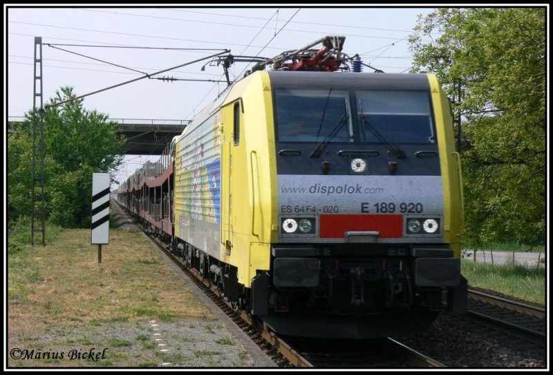 189 920 fhrt am 29.4.2007 mit AZ 13310 (Rijeka-Dortmund) und guten 4,5 Stunden Versptung unerwartet durch Ltzelsachsen.