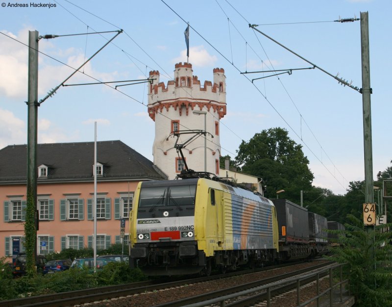 189 992 NC mit dem DGS40028   Brescia-Zug  Brescia Scalo nach  Ede-Wageningen bzw. Rotterdam-Maasvlakte in Rdesheim 29.7.08
