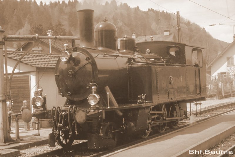 1980er Jahre,DVZO Dampflok Ed 3/4 Nr.2 (SLM 1903) beim Wasserkran in Bauma (Archiv P.Walter)