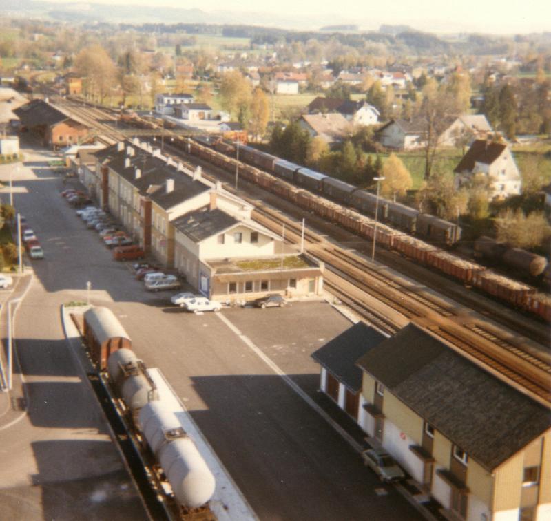 1989; vom Lagerhaussilo Richtung Osten; im Hintergrund Stellwerk1 welches 2004 geschliffen wurden