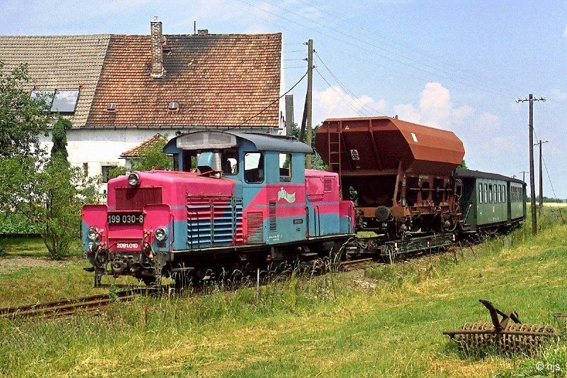 199 030  Dllnitz  (ex BB 2091 010) mit PmG in Schweta (5. Juni 2000)