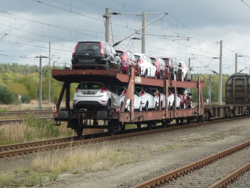 2 2-Achsiger Autotransportwagen beladen mit Ford-Autos.
