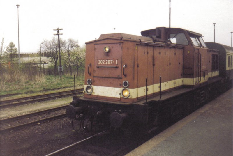 202 267-1 mit RB auf dem Weg von Bautzen nach Bad Schandau im Bahnhof Wilthen. Bild von Mai '98.