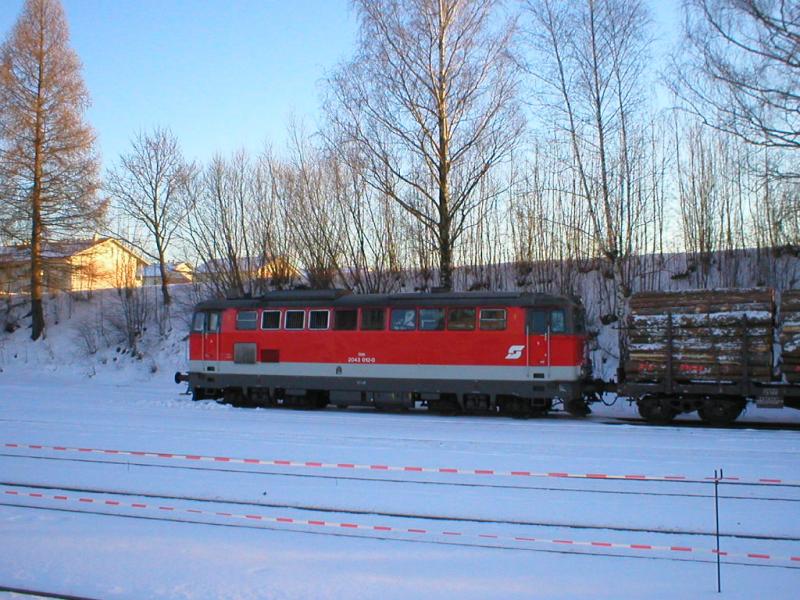 2043-012 mit Rundholz-Ganzzug am 2.3.2005