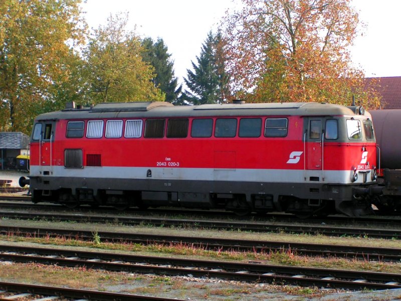 2043 020-3 steht nach getaner Verschubarbeit mit Gz 68807 zur Abfahrt bereit, Bhf. RIED 071009