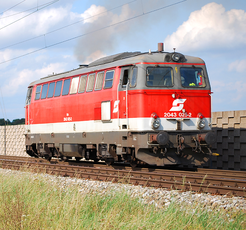 2043 025 war am 14.8.2009 im Bauzugeinsatz auf der Pyhrnbahn eingesetzt