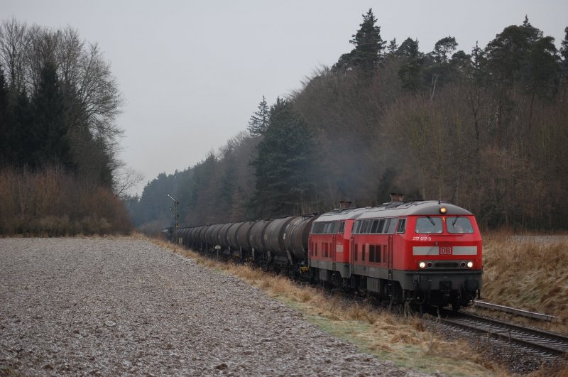 217 017, 225 030 und am Zugschluss 217 018 und 225 079 mit einem Gterzug nach Burghausen, am Esig Tling 02.01.2009