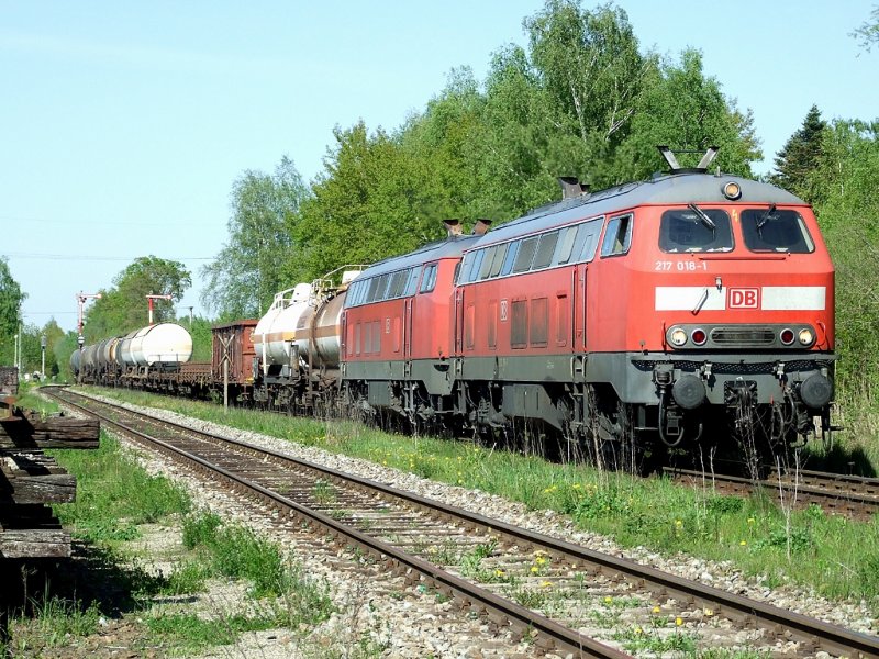217 018 und 225 079 bei der Einfahrt in den Bahnhof Hrlkofen.