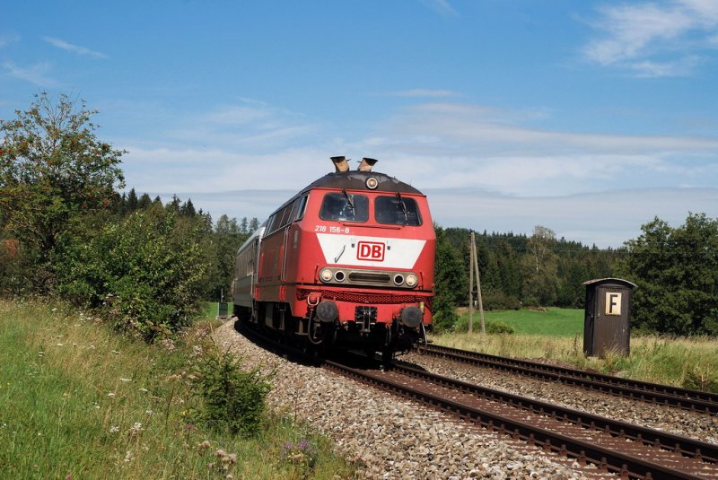 218 156 mit IC 2084 bei Riedles (15.08.2007)