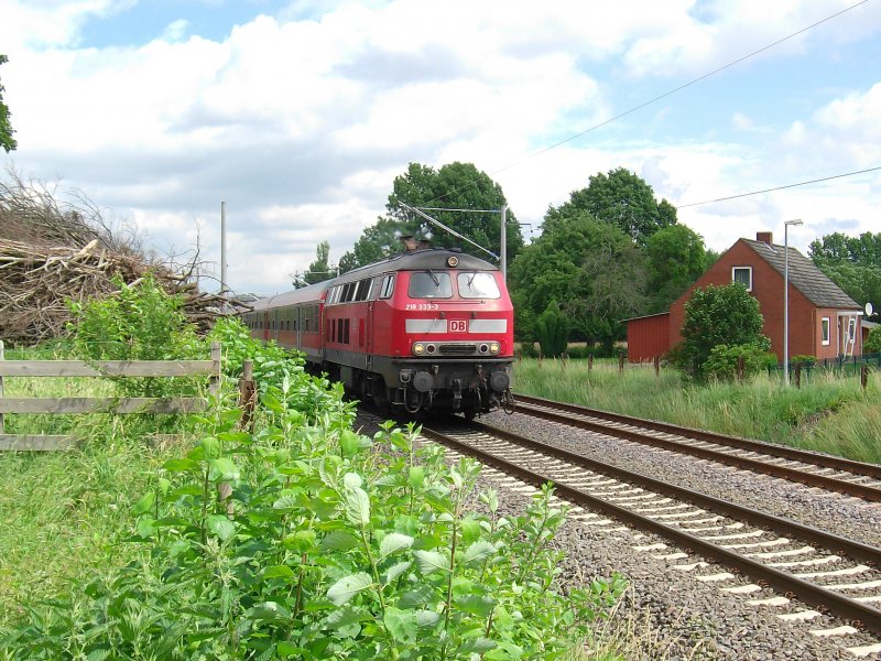 218 333-3 fhrt am 23 07.07 mit einer RB aus Bad Oldesloe durch Delingsdorf bei Ahrensburg Richtung Hamburg Hbf. 