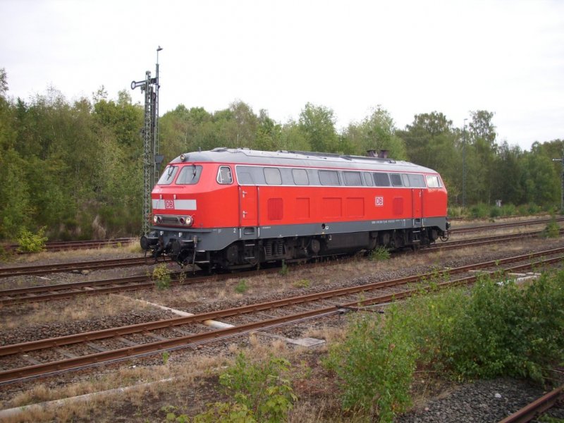 218 369-7 fhrt zur nchsten Weiche um das Gleis zu wechseln.