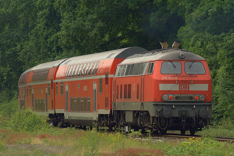 218 412 verlsst mit dem Elsa-Express nach Weienburg den Bahnhof Winden. 15.06.08