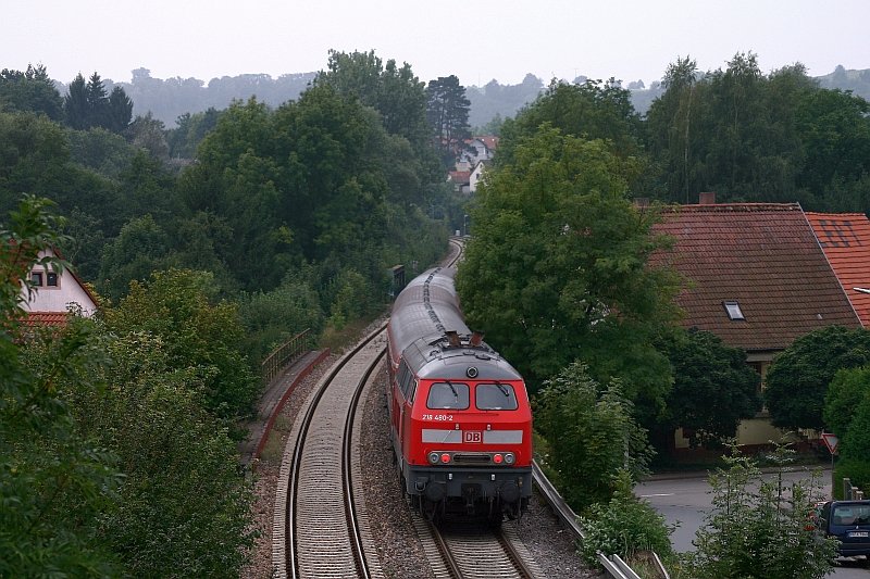 218 480 schiebt am 29. August 2008 den RE 4833 (Mannheim - Heilbronn) zwischen Bammental und Reilsheim Richtung Meckesheim.