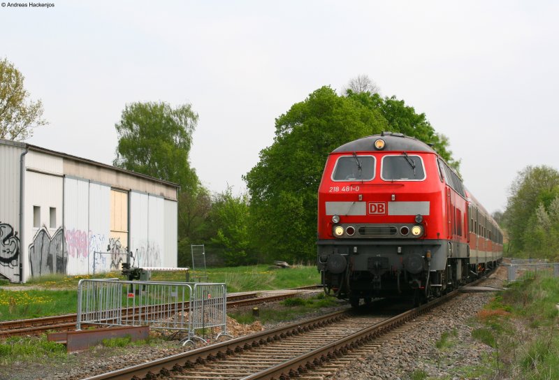 218 481-0 mit dem RE 4836 (Heilbronn Hbf-Mannheim Hbf)  bei der Durchfahrt Grombach 16.4.09
