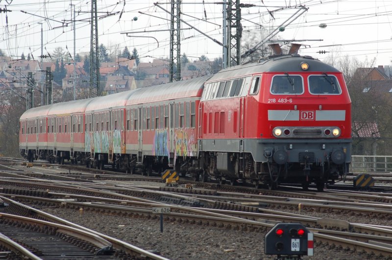218 483-6 stellt sich am 29.3.2007 als RE von Heilbronn nach Mannheim bereit. 