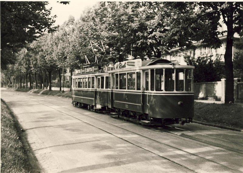 223, auf der einstigen Linie 1 im lauschigen Engeried; mit Motorwagen 146. 21.September 1965. 