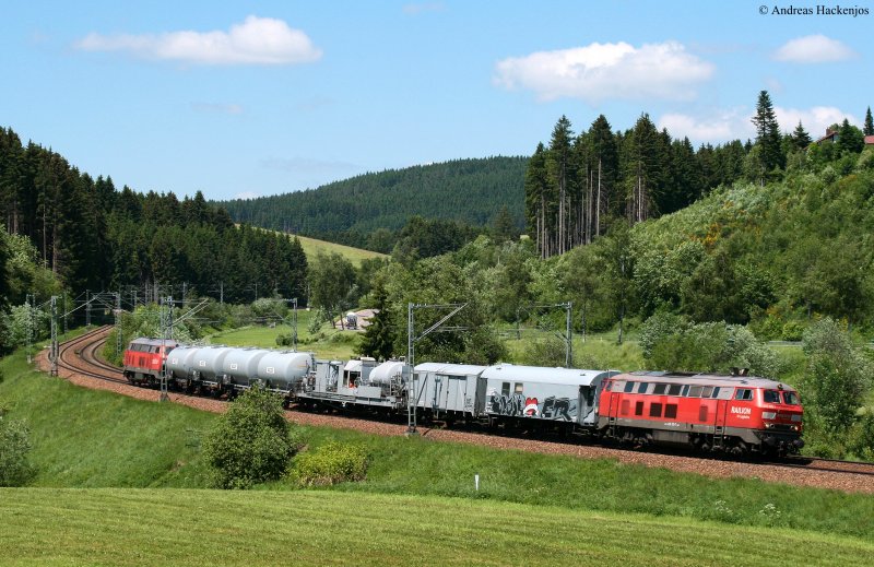 225 015-7 und 031-4 (Zugschluss) mit dem RabZ 95264  Blumengieer  (Freudenstadt-Villingen) am km 70 30.5.09