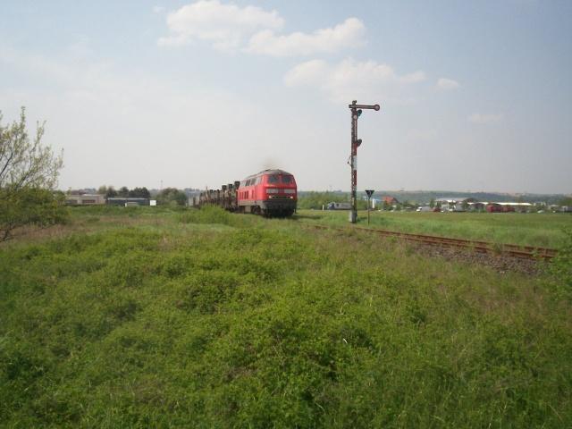 225 101 verlsst am 8. Mai 2006 mit einem Militrzug Kitzingen-Etwashausen in Richtung Schweinfurt.