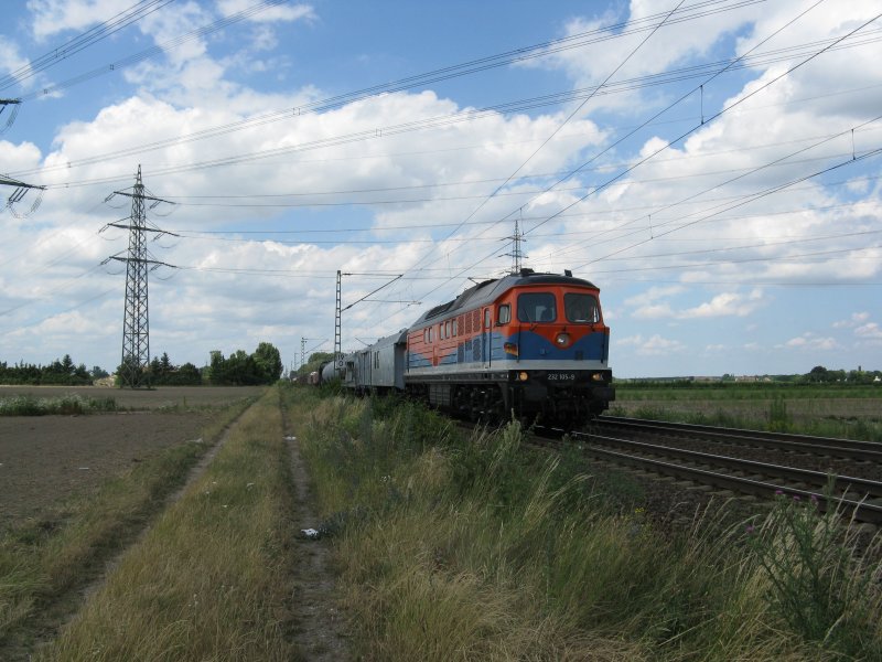 232 105-9 mit GZ richtung Mannheim.Am 29.06.08 bei der durchfahrt in Lampertheim.
