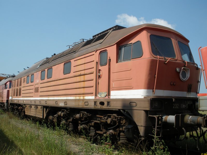 232 114-9 ebenfalls abgestellt in Mukran,aufgenommen am 01.07.09