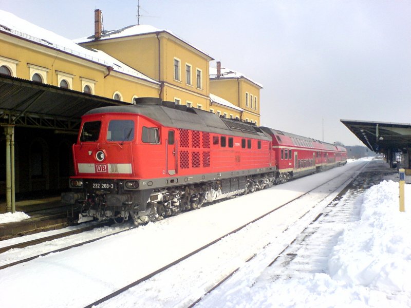 232 268-3 bernahm am 14.03.2006 die Ersatzleistung eines ausgefallenen 612 auf der Strecke Grlitz-Dresden. Aufgenommen in Bischofswerda.