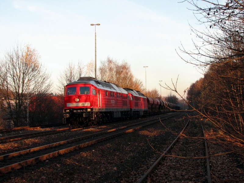 232 384 und 232 634 mit einem Schotterzug in Sulzbach-Rosenberg (16.11.2006)