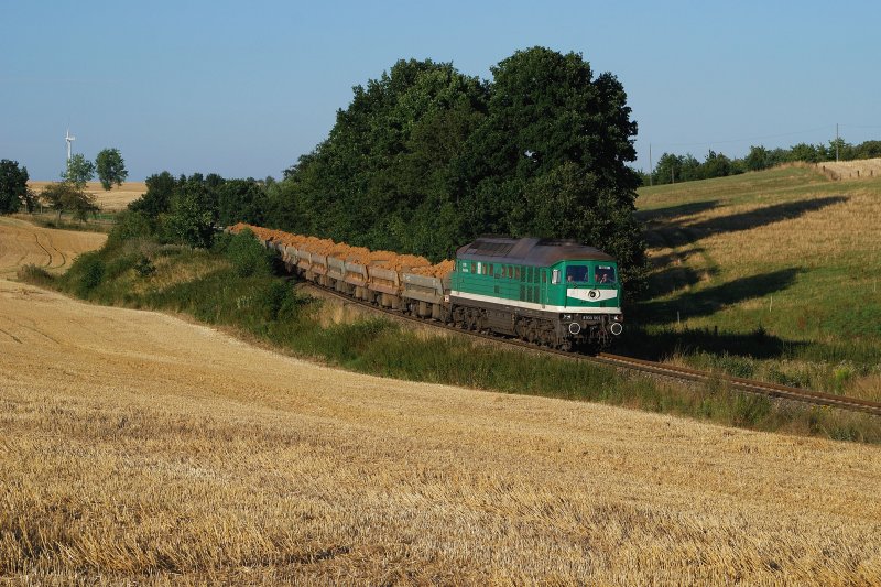 232 404 (V300 001) der Wismut mit G 66246 bei Frankenau (06.08.2008)
