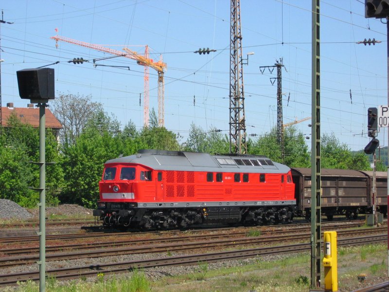 232 472-1 mit einem Trafozug bei der Ankunft in Aschaffenburg Hbf am 11.05.2008