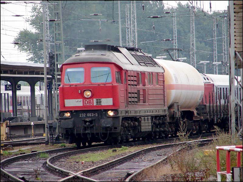 232 663-5 wartet mit einem Gterzug im Hbf Stralsund. ( am 14.08.06 )

