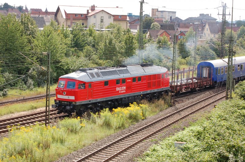 232 686 mit Trafotransport in die Kbs 840 Richtung Hochstadt-Marktzeuln im Schrittempo fahrend 12.08.07
 