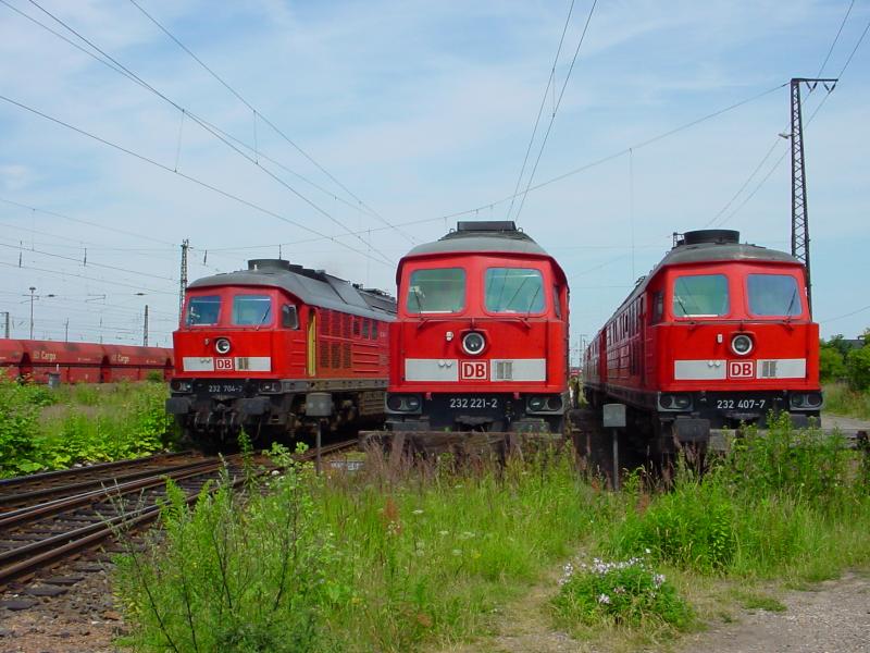 232 704,232 221+232 407 Bf.Grokorbetha am 28.06.2003.Nach der Ruhepause geht 232 704 an die Arbeit;ihre Schwestern knne sich noch etwas  ausruhen .