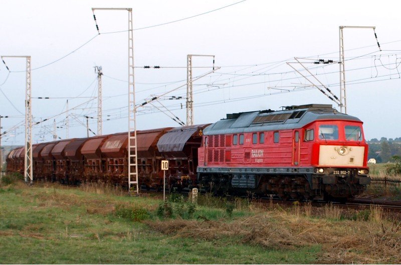 232 902-7 mit Kalileerzug am 27.8.08 in Teutschenthal.