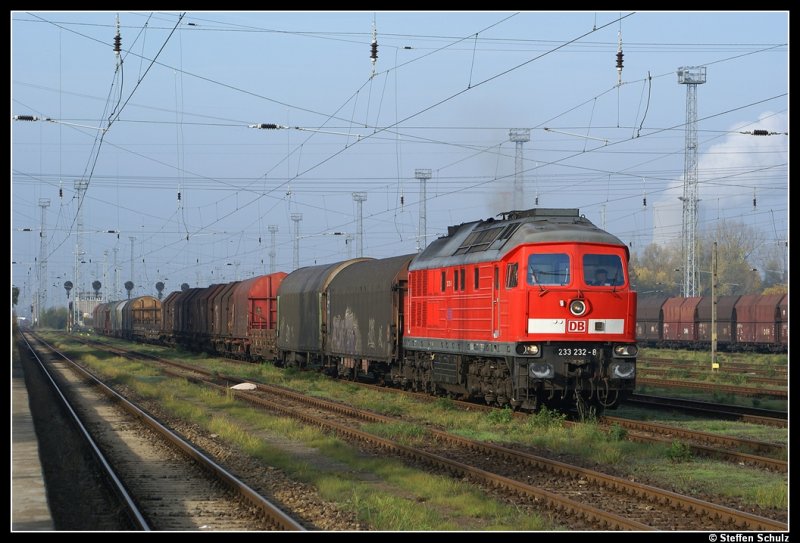233 232 mit gemischten Gterzug am 08.11.08 am Hp Rostock/Hinrichsdorferstrae