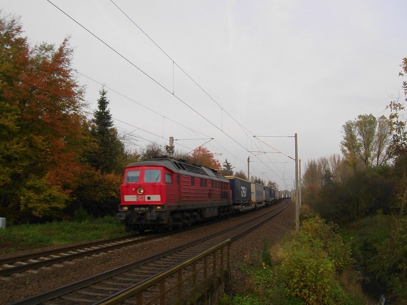 233 572-7 fhrt am 2.11.08 mit IKE 50262 von Lbeck- Travemnde- Skandinavienkai nach Duisburg hier bei der Durchfahrt in Reinfeld (Holst.).
