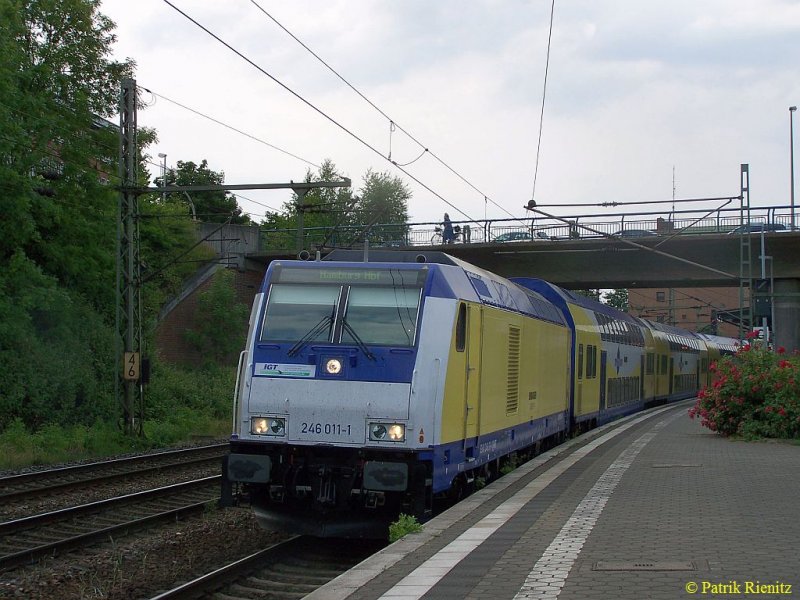 246 011 noch whrend ihres Einsatzes bei Metronom.
Aufgenommen in Hamburg-Harburg

