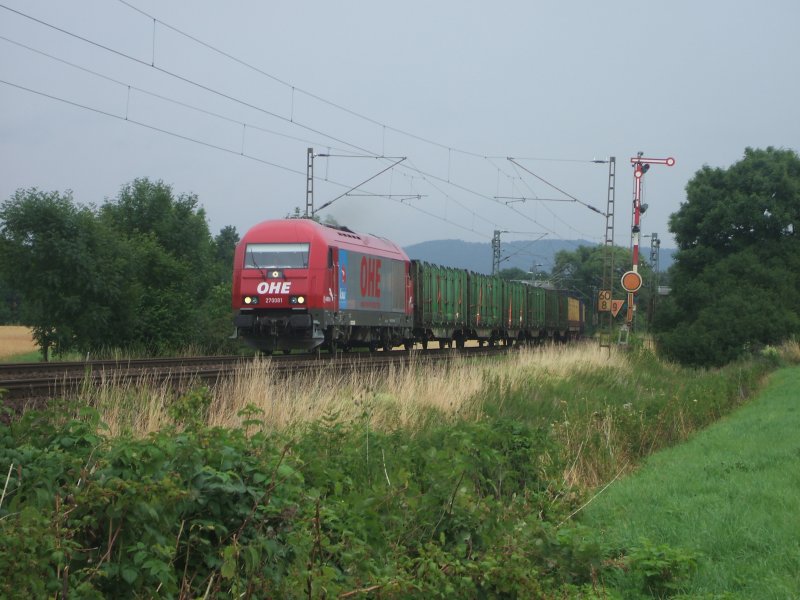 270081 (OHE,Kali) mit leeren Holzzug am 10.7.2008 durch Emmerthal -> Altenbeken