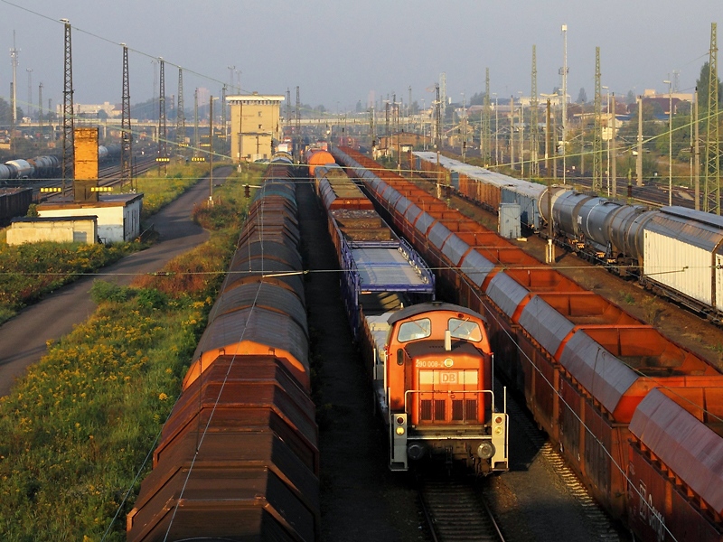 290 008-2 zieht am frhen Morgen des 26.9.2009 einen Gterzug durch Leipzig-Engelsdorf.