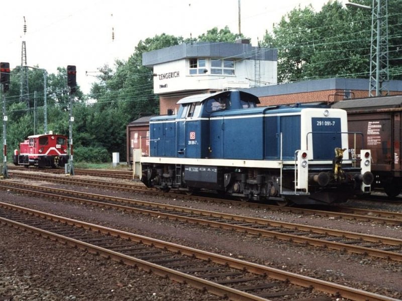 291 091-7 auf Bahnhof Lengerich am 29-8-1994. Bild und scan: Date Jan de Vries. 