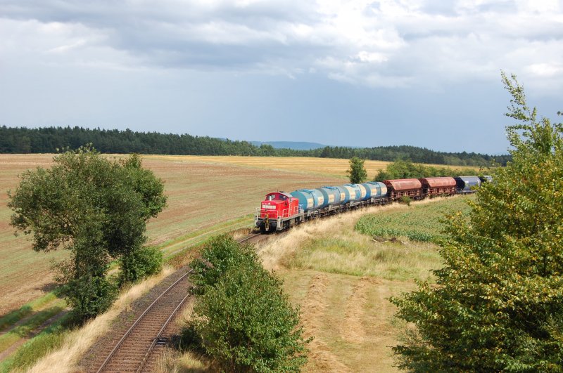 294 580 mit einem G�terzug am 08.08.2008 zwischen Hirschau und Gebenbach (Strecke Amberg-Schnaittenbach)